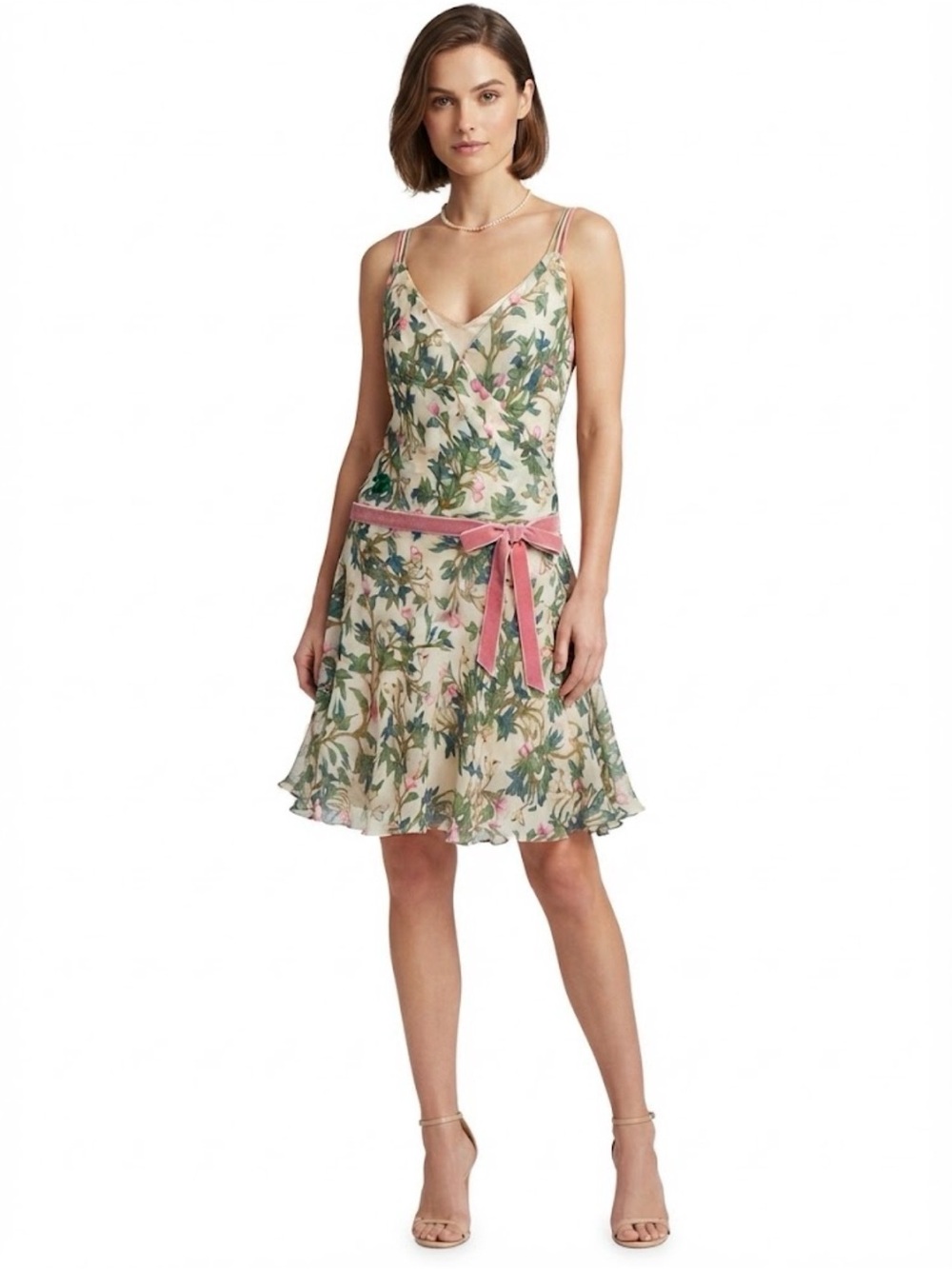 Diane von Furstenberg DVF Silk Floral Print Drop Waist Dress Size 6